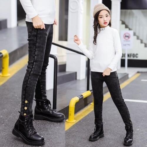 Spring Girls Jeans Bottons Leggings Children Kids Causal Pants Denim Trousers Cotton Leggings Jeans Teenager 3-15 Yrs
