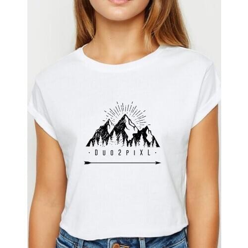 New T-shirt Female Mountain Tshirt Oversize Spring Summer vestidos Prevalent Printing Design Top Tee Simple O-Collar T-shirts