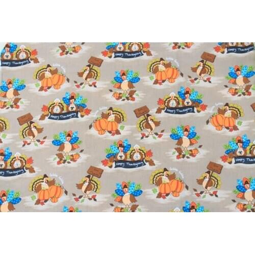 ZY DIY Brand New Design Classic Happy Thanksgiving Turkey & Pumpkin printed Cotton Fabric for sewing bedding cloth decoration