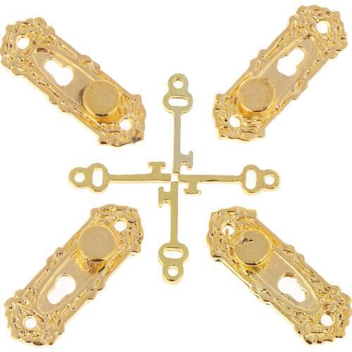 4set 1/12 Scale Metal Vintage Dollhouse Miniature Door Mini Pull Handles Locks with Key Furniture Accessories Kids Toys