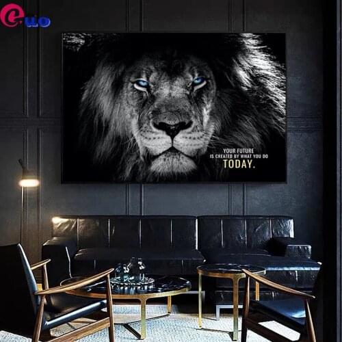 5D Diamond Embroidery Sale Black Lions Letter Inspiration Art Painting Home Decor Full Round Drill Picture Handmade Wall Art