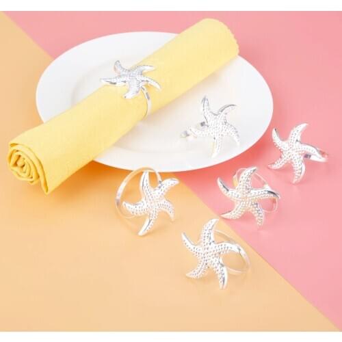 6Pcs Starfish Type Hotel Restaurant Napkin Buckle Model Room Napkin Rings Mouth Circle Wedding Party Dinner Tableware Decoration