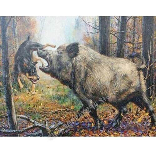 Full Drill Square Round Diamond Painting Wild boar hunting hound forest Diy Diamond Embroidery Cross Stitch Kit Diamond FF3405
