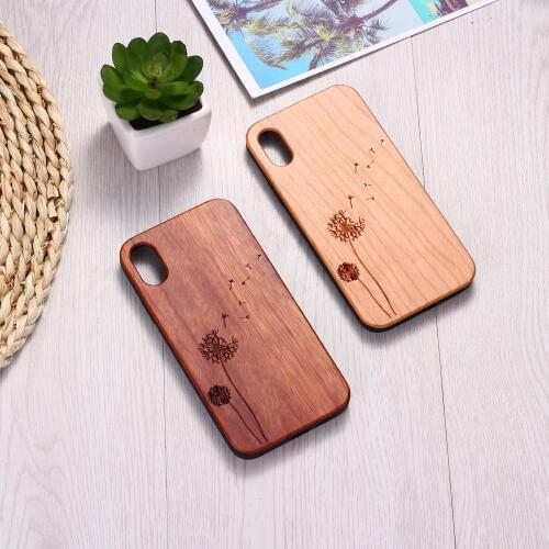 Simple Plants Dandelion Engraved Wood Phone Case Coque Funda For iPhone12 6 6S 6Plus 7 7Plus 8 8Plus XR X XS Max 11 Pro Max