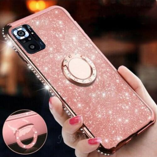 Redmi Note 10 Pro Max Fundas Glitter Silicone Case for Xiaomi Redmi Note 10S Bumper Soft Diamond Cover Redmi Note 9T Ring Holder