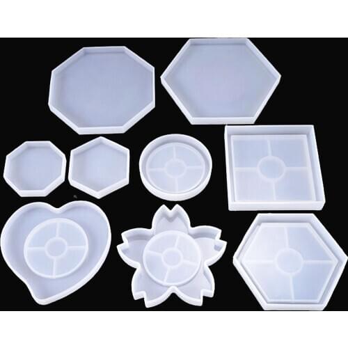 Heart flower Square Round Various of Sizes Silicone mold Coaster Cup mat Tray Art Dish UV Epoxy Resin Molds tools Accessories