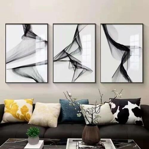 Black And White Abstract Line Mural Modern Minimalist Porch Decorative Painting Nordic Living Room Dining Room Painting decor