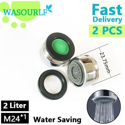 WASOURLF 2PCS Water Saving Faucet Aerator 2L Brass Shell POM Core M24 24mm Male Thread Bubble for Tap Spout Head Free Shipping