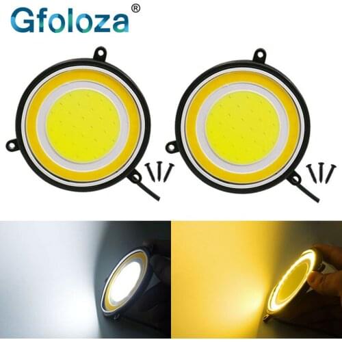 Gfoloza 2Pcs 90mm Round LED Daytime Running Lights Rubber Waterproof Dual Color COB DRL Car Fog Lamp White Amber DC12V