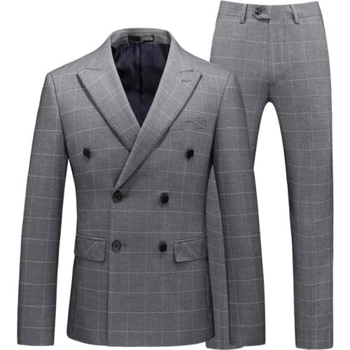 Fashion Men Suits Business Plaid Suit Men Clothing Double Breasted Blazer Pants Vest Formal Wear Slim Wedding Tuxedo Hot Sale