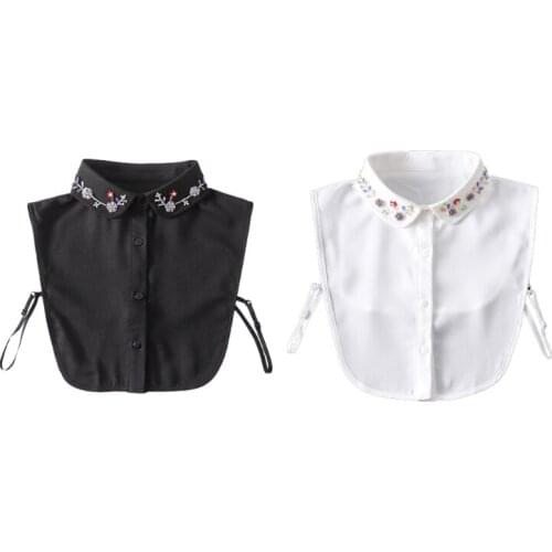 Colorful Diamond Crystal Flower Lapel False Collar for Women Girls Jewelry Beaded Half Shirt Blouse Layering Detachable Dickey