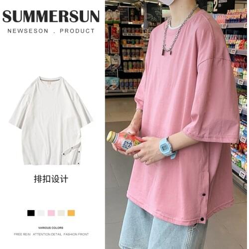 Summer Short-sleeved T-shirt Mens Fashion Multicolor Casual T Shirt Men Streetwear Korean Loose Button Tshirt Mens Tops M-3XL