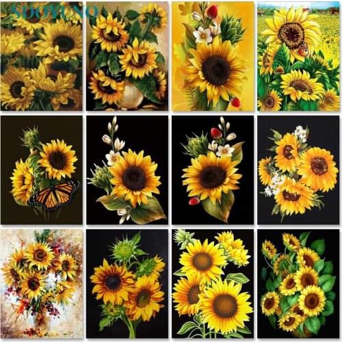 SDOYUNO Paint By Numbers Kits On Canvas Sunflowers DIY Frame 60x75cm Oil Painting By Numbers Handpaint Wall Art Home Decor