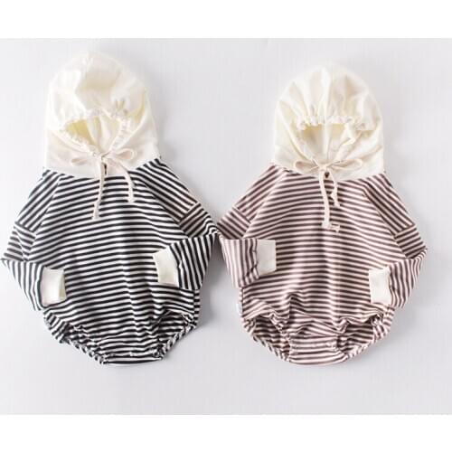 2019 Autumn Casual Hooded Romper For Newborn Baby Infants Toddler Kids Boys Girls Striped Playsuit Jumpsuit Outwear S9674