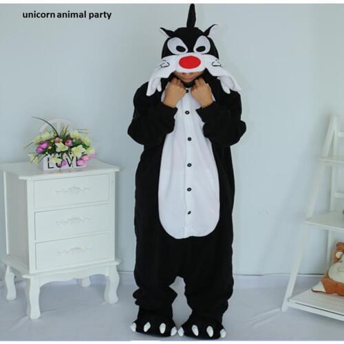 Kigurumi Adult Animal Sleepsuit Pajamas Costume Cosplay Unicorn Onesie black Pyjamas Jumpsuits Rompers Halloween Christmas Party