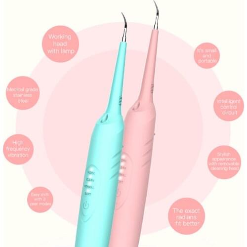 Portable Plaque Remover Electric Water Flosser Dental Tooth Tartar Scraper Cleaning Tools with 2 Tips 3 Modes LED Light