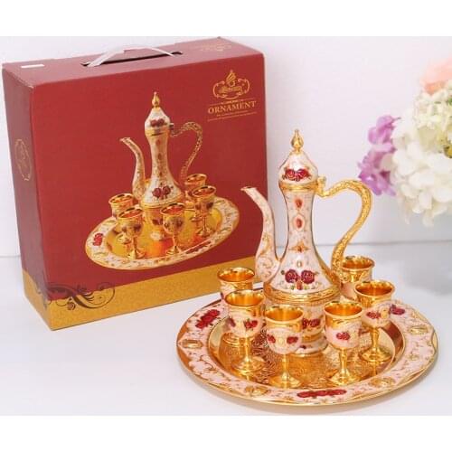 Russian Creative Vodka Wine Brandy Snifters Gold Goblet With Hip Flasks Tray Engraving Shot Glass High Spirits Barware Gift