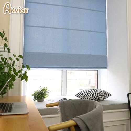 Modern Pure Blue Color Roman Shades ,Easy Install Washable Curtains ,Customized Window Curtain Drape