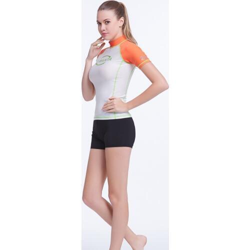 Sports Suits 2016 Hot Sale Womens Short Sleeve Rash Guard Women Letter Swimwear Tops Rashguard White Orange Surf Diving Shirt
