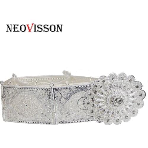 NEOVISSON Gold Silver Color Wedding Dress Belt For Women Algeria Caftan Jewelry Metal Chain With Rhinesotne