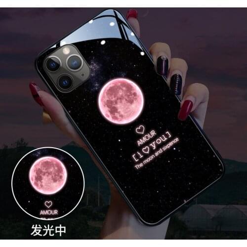 Incoming Call Glowing Led Flash Lighting Shine Moon Logo Case For iPhone 6 6s 7 8 Plus X XR XS Max 11 12 Pro Max mini TPU Cover