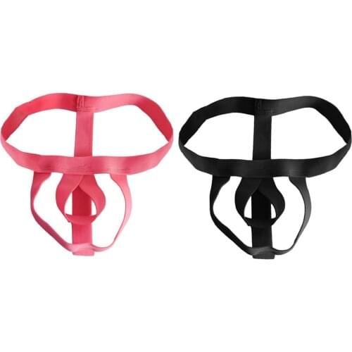 Pack of 2pcs Breathable Men Pink Black G-string Underwear Hollow Jockstrap Thongs Briefs Underpants
