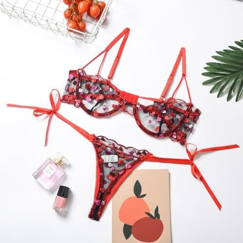 Heart Embroidery Lingerie Sexy Lace Transparent Lingerie Set Underwire Underwear Women Exotic Costumes Exotic Sets