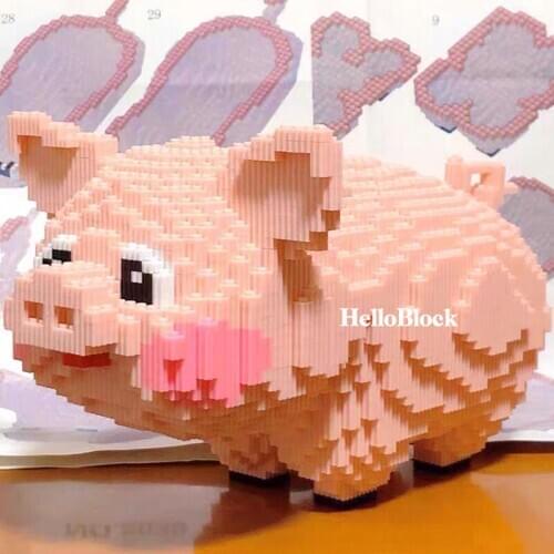 In stock Cartoon Animal Pet Pink Cute Pig Building Block 3D Model Kits DIY Diamond Mini Brick Assembly Toy Boy adult kids Gift