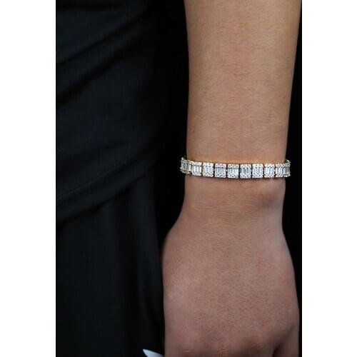 High quality mirco pave baguette cz cluster wide band bracelet for men boy hip hop jewelry fashion wholesale bulk bracelets