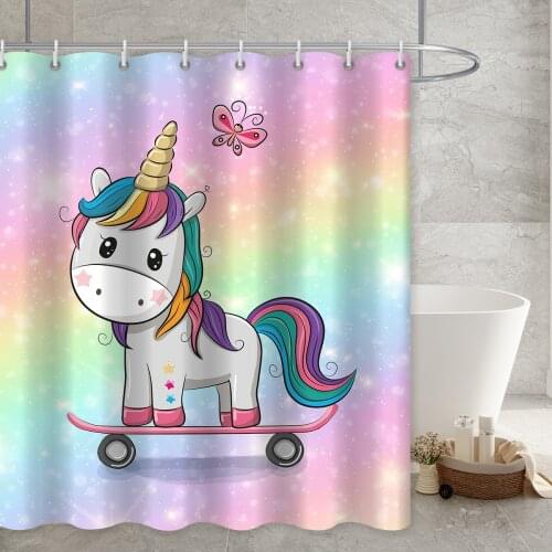 Kawaii Unicorn Cartoon Color Fantasy Personality Art Windproof Shower Curtain Bathroom Home Decoration
