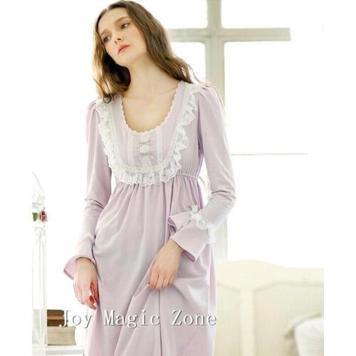 Yomrzl spring autumn womens nightgown royal princess sleep dress long sleeve sleepwear L610