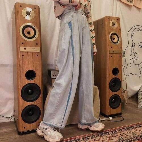 Falling wide-leg jeans womens 2021 spring autumn Korean preppy streetwear slim casual pants high waist retro straight trousers