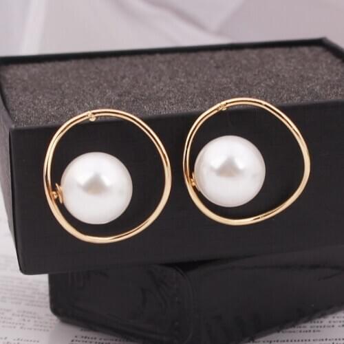 Korean Gold Color Round Imitation Pearl Stud Earrings for Women Sweet Wedding Party Fashion Statement Jewelry Girlfriend Gifts
