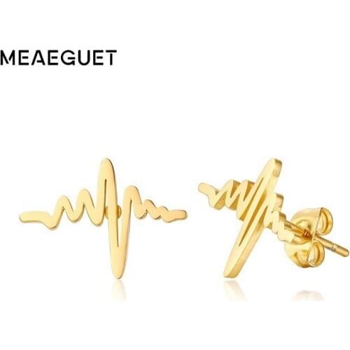 Pairs Heartbeat EKG ECG Women Stud Golden Earring Nurse Gift Ipn Bsn Design Brand Stainless Steel Electrocardiogram Jewelry