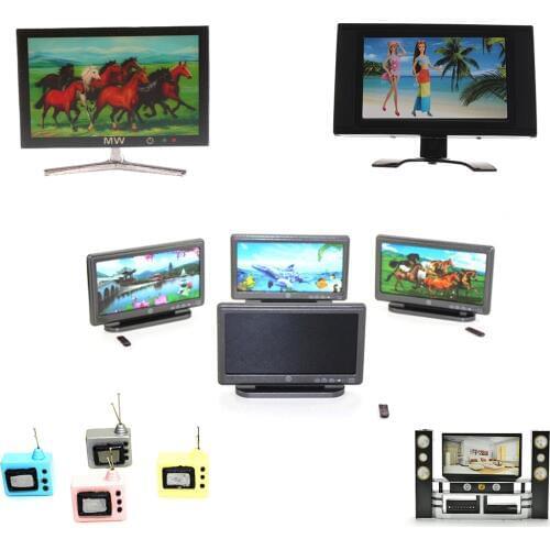 1PCS Doll House HI-FI TV Cabinet Audio LCD Flat Screen Detachable TV Dollhouse Miniature Decoration Random Style