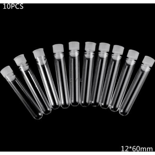 10Pcs Clear Plastic Test Tube With Cap 12x60mm U-shaped Bottom Long Test Tube Lab Supplies