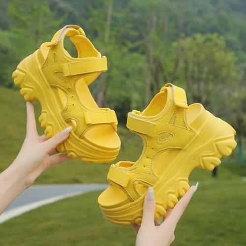 2021 Summer Fashion Platform Sandals Hook & Loop Casual High Heels Sandals Ladies White Pink Yellow Colorful Shoes For Women Hot