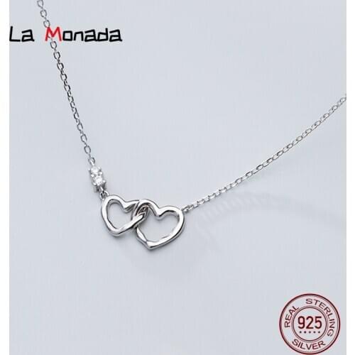 41cm+6.5cm 925 Silver Necklaces Women Minimalist Fine Silver 925 Jewelry For Women Heart Interlock Female Chain Necklace On Neck