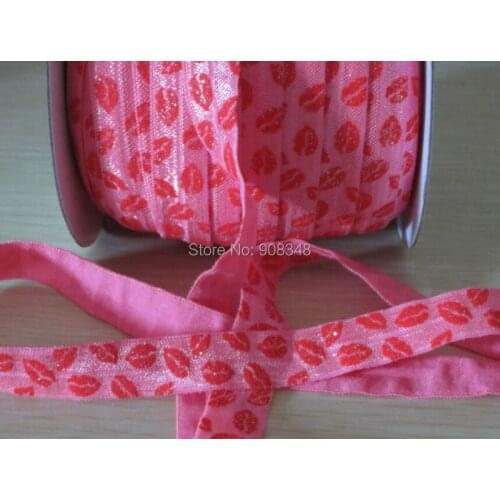 5/8" 16mm rose pink lips Elastic Ribbon for girls Wristband hair Headband Hairband Accessory FR07