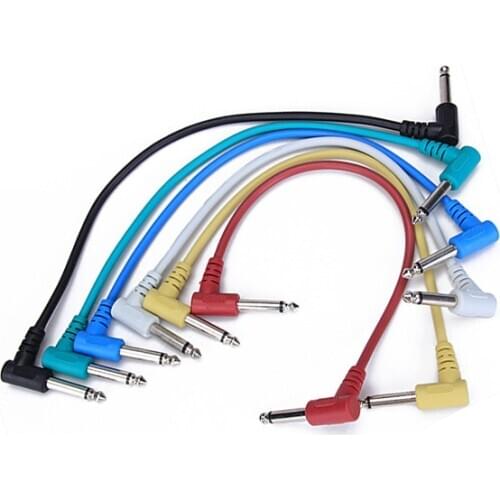 6Pcs Effect Pedal Audio Plug Patch Cable Lead Angle w/ Right Angle 90 Degree Connectors for Bass Guitar Cord
