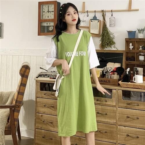 98865# Maternity Dress Summer Short Sleeves Loose Midi Letter Printing Dress Plus Size Pregnancy Dress Pregnant Women Mom Dress