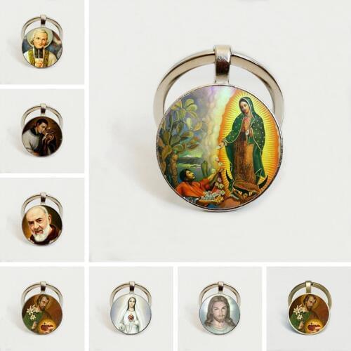 Blessed Virgin Mary Mother of Baby Keychain Jesus Christ Christian Pendant Catholic Religious Glass Keychain