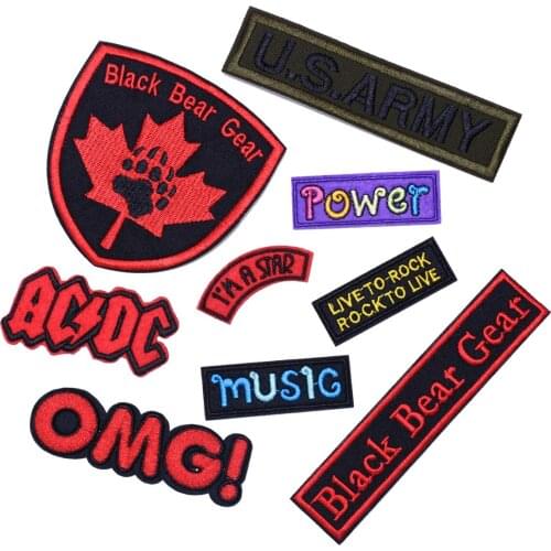 Colorful Letters Patches for Down Coat OMG Iron on Patch Label Black Bear Gear Logo Badges Rock Appliques Embroidery Stickers