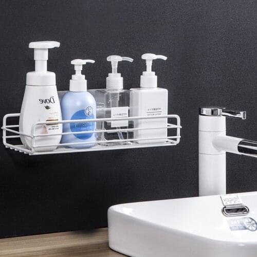Shampoo Storage Holder with Suction Cup Bathroom Shelf Wall Mount Iron No Drilling Shower Storage Rack