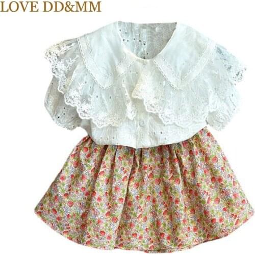 LOVE DD&MM Girls Baby Lace Clothing Sets Kids Hollow Shirt Top and Floral Skirt 2pcs Outfit Children Casual Clothes For Girl
