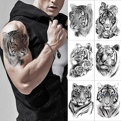 Wild Animal Tiger Temporary Tattoo Sticker For Men Women Children Lion Wolf Waterproof Fake Henna Owl Flower Body Art Tatoo