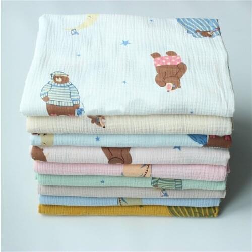 135x50cm Cotton Crepe Cartoon Seersucker Double-Layer Gauze Fabric, Making Blanket Fabric Pajamas Cloth