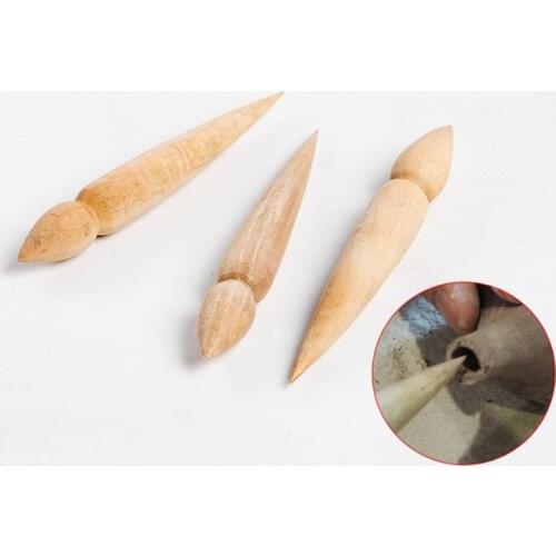 Pottery Spout Modifier Teapot Wooden Pot Crafts Modeling Repair Tool Wooden Double-head Punch Manual DIY Pottery Tool