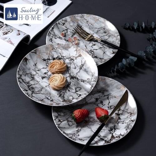 Ceramic Dinner Dishes Food Plates Marble Salad Plate Steak Noodle Dish Dessert Plates Ceramic European 8 Inch Home Hotel Plate