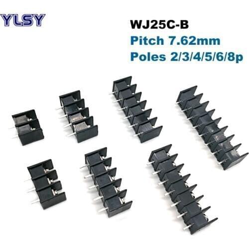 Pitch 7.62mm Barrier Screw PCB Terminal Block 25C-B Straight 2/3/4/5/6/7/8P Morsettiera Wire Cable Connector 14AWG 2.5mm2